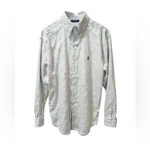 Ralph Lauren Yarmouth 100% Button Down Size 16 34/35 White Dark Green Check